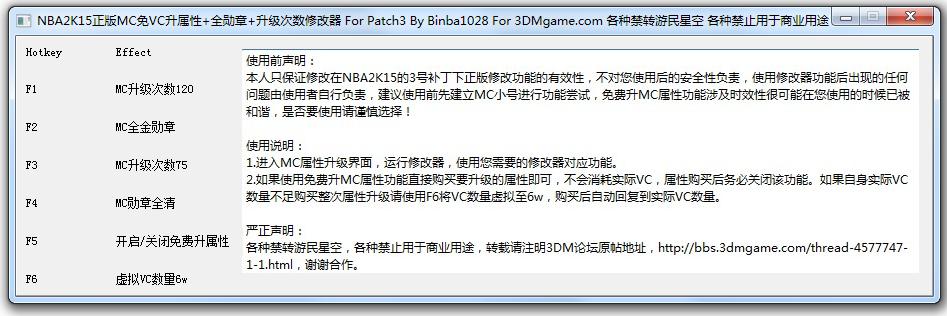 NBA2K15正版免VC中文多功能修改器 3dm版0