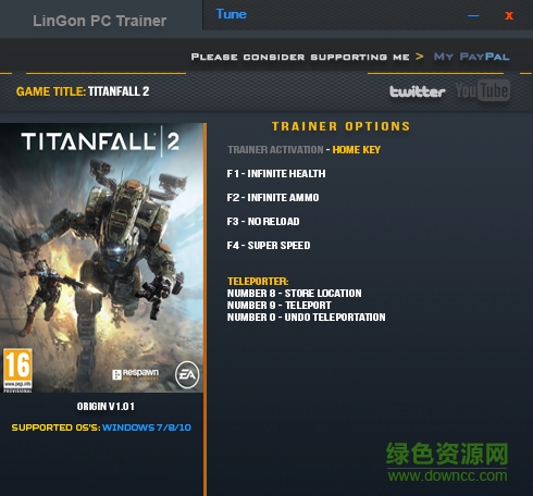 泰坦陨落2六项修改器 v1.01 绿色版0