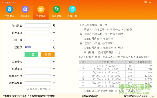 个税精灵2018(个人所得税计算器) 绿色版2